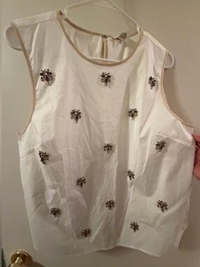 J. Crew Ivory Beaded Sleeveless Camisole
